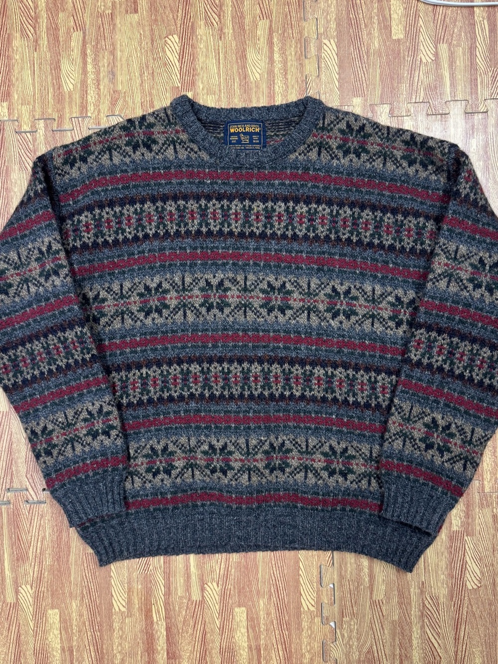 BEAUTIFUL Vintage 90s Woolrich Crewneck Sweater Fair Isle Knit 100% Wool Mens XL
